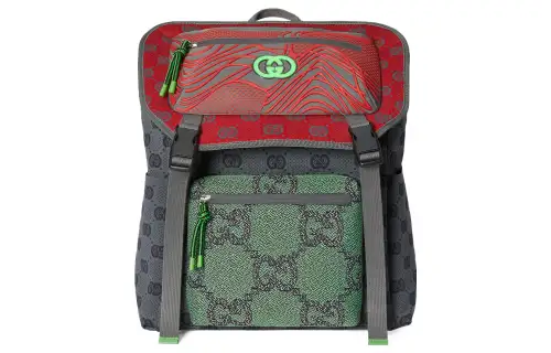 GUCCI Nylon Knitted Fabric Satin Binding Backpack Regular Men's Gray/Multicolor