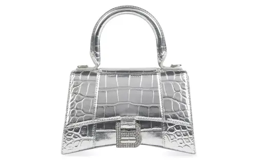 Balenciaga Hourglass Patent Leather Shoulder Bag, Crossbody Bag, Handbag Extra Small Women's Silver