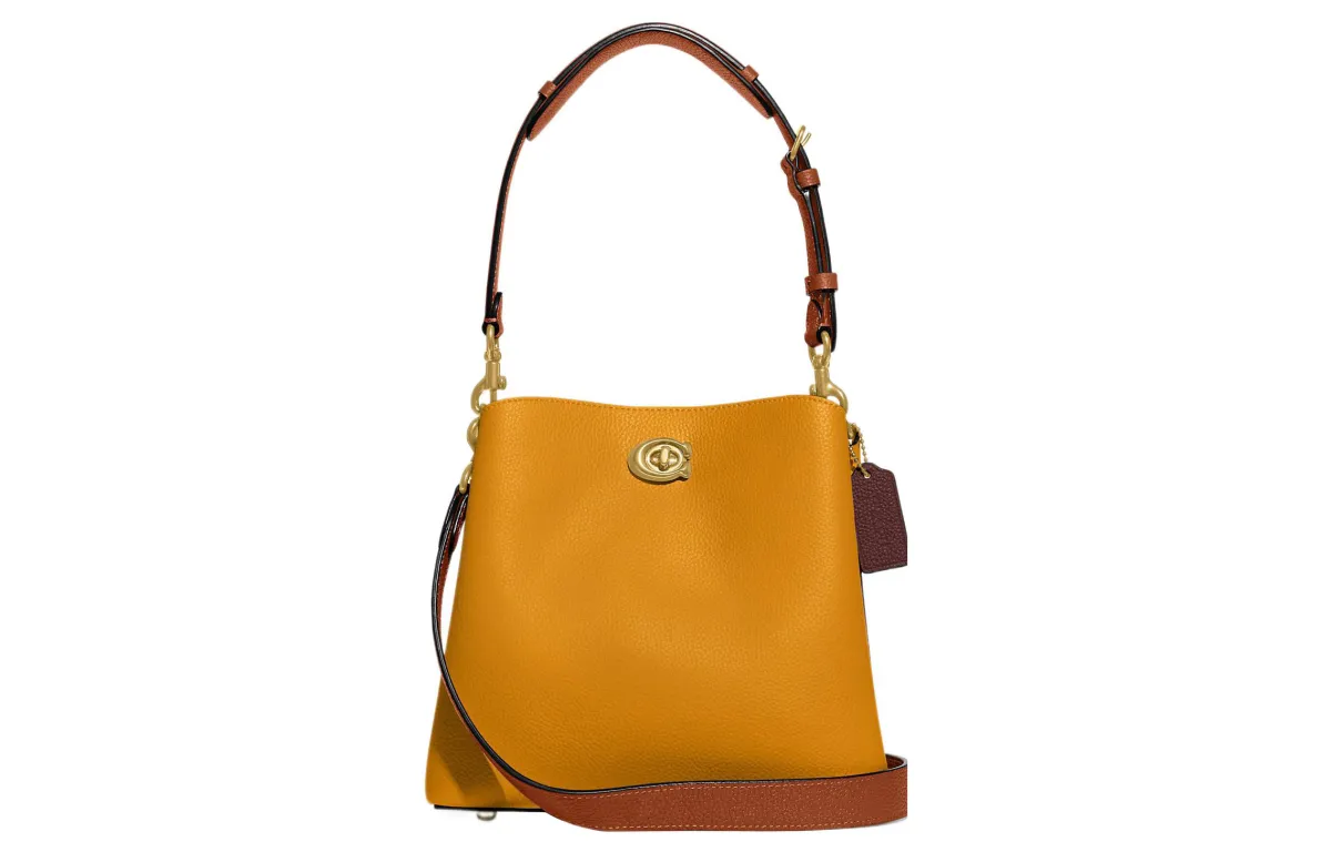 COACH Willow Pebbled Leather Bucket Bag, Shoulder Bag, Crossbody Bag Medium Women's Yellow