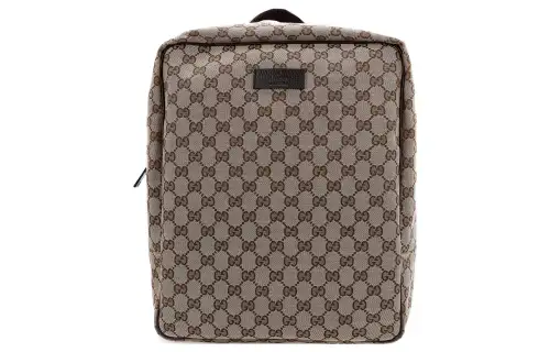 GUCCI Leather Logo Canvas With Leather Backpack Medium Men's Ebony, Brown