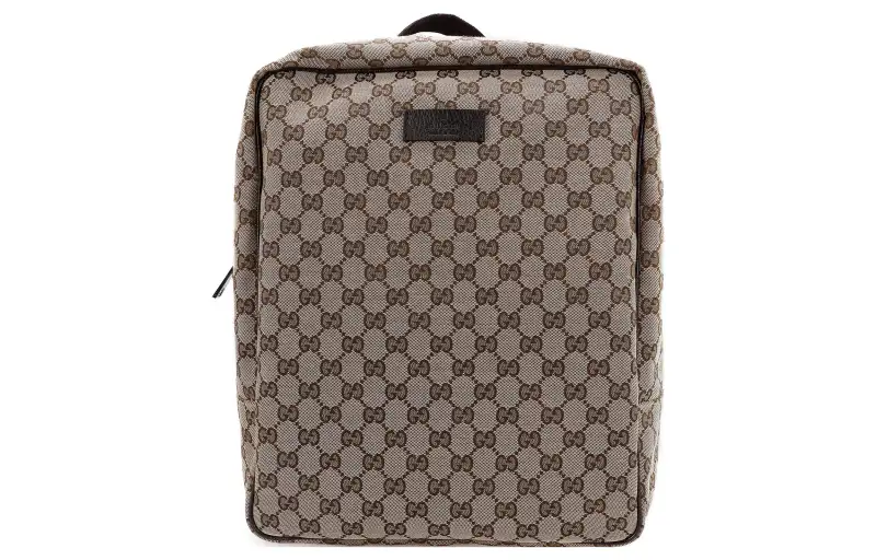 GUCCI Leather Logo Canvas With Leather Backpack Medium Men's Ebony, Brown