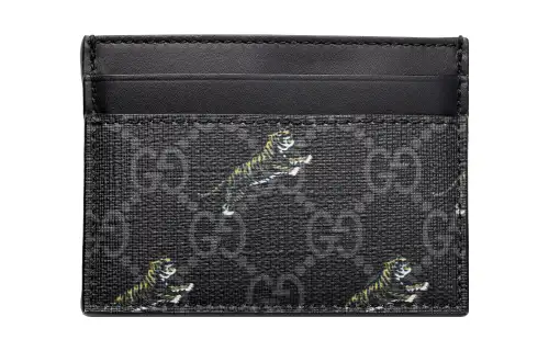 GUCCI Canvas With Leather Card Holder Card Holder Men's Black Gray