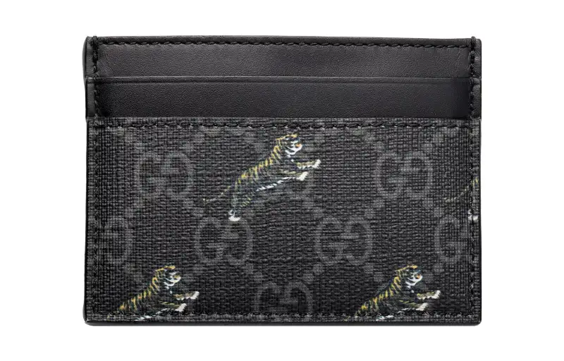 GUCCI Canvas With Leather Card Holder Card Holder Men's Black Gray