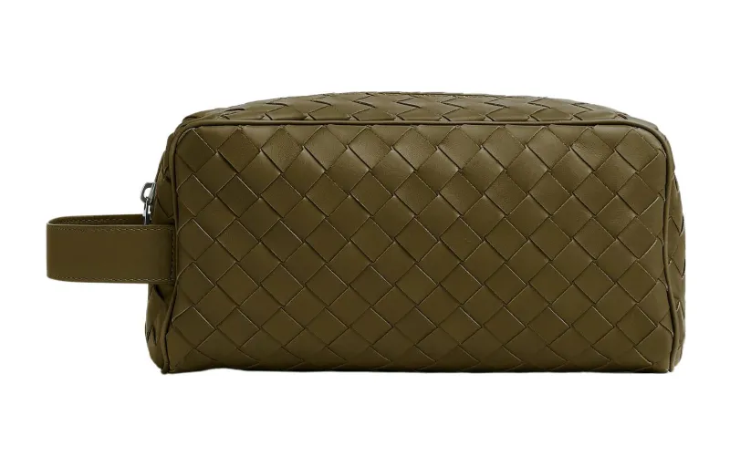 Bottega Veneta Cow Leather Clutch Travel Bag Men's Mud Brown