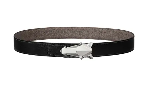 HERMES Destrier Calfskin Leather Belts Men's Black Width 3.2CM