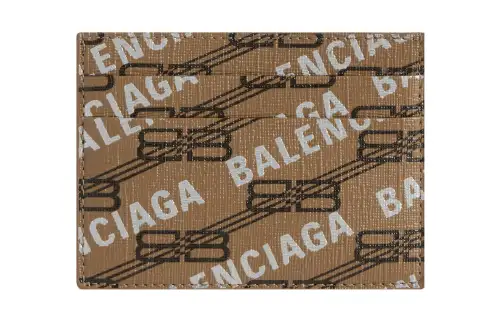 Balenciaga BB Monogram Signature Coated Canvas Card Holder Card Holder Regular Men's Brown
