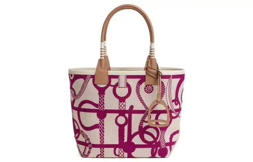 HERMES Steeple Canvas With Swift Leather Canvas Bag, Handbag Women's Purple Pink