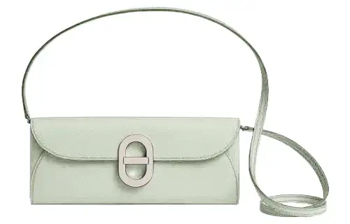 HERMES Chaine D'Ancre To Go Silver Tone Buckle Epsom Leather Wallet Crossbody Bag Women's Bubble Green