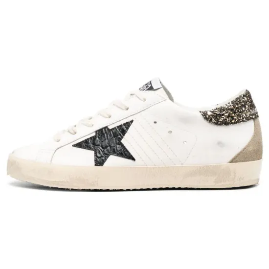 Golden Goose Super Star White Black Croc Glitter Women's