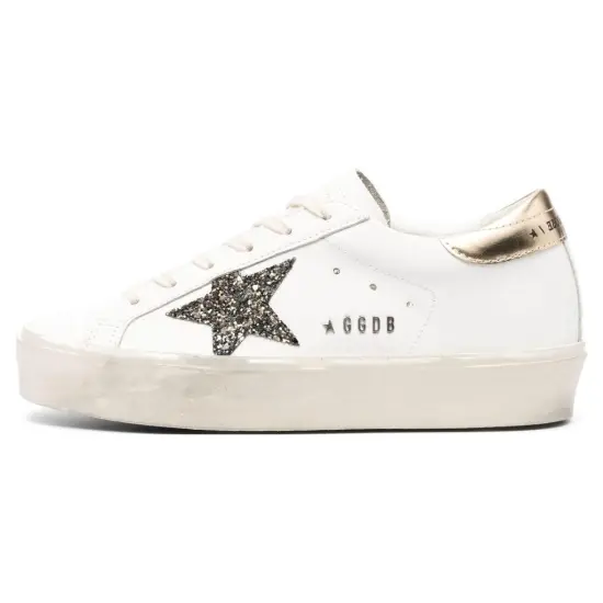 Golden Goose Hi Star White Glitter Gold Women's