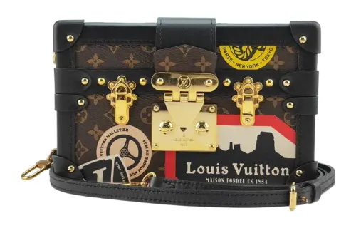 LOUIS VUITTON Coated Canvas With Calfskin Box Bag, Crossbody Bag, Shoulder Bag Unisex Brown Black