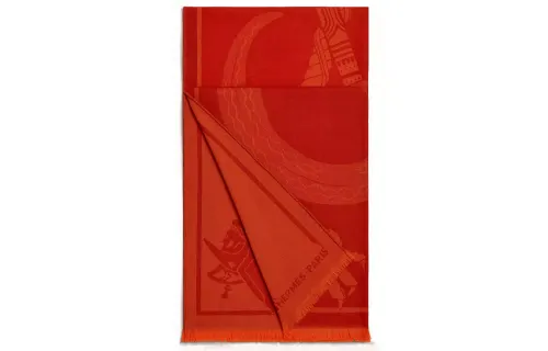 HERMES Knit Scarves Men's Orange