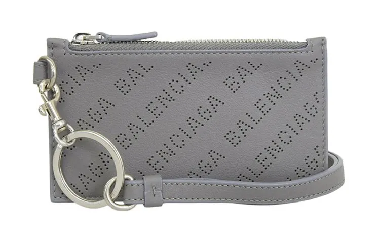 Balenciaga Leather Clutch Wallet Card Holder Women's Gray