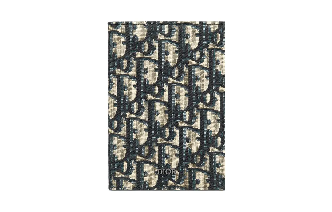 DIOR Fabric Passport Holder Men's Beige Black
