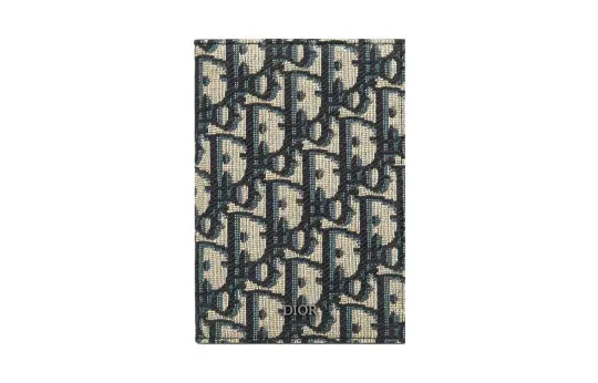 DIOR Fabric Passport Holder Men's Beige Black
