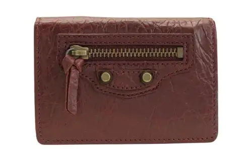 Balenciaga Le City Leather Wallet Mini Women's Dark Red