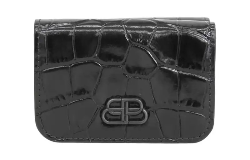 Balenciaga Crocodile Embossed Leather Wallet Women's Black
