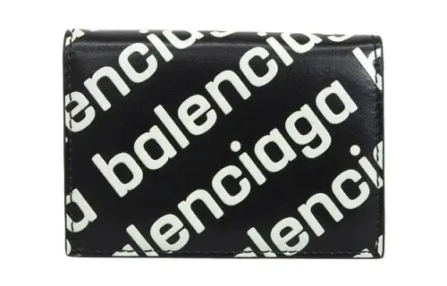 Balenciaga Leather Card Holder, Wallet Regular Women's Black/White