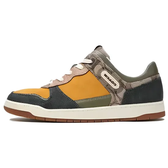 COACH C201 Skateboard Shoes Men Low-Top Oak/Mustard/Amazon Green