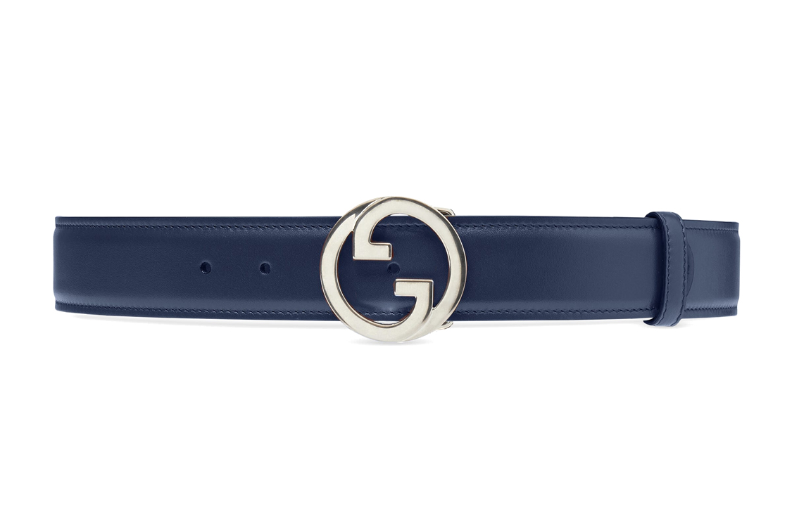 GUCCI Blondie Leather Belts Women's Blue Width 4cm