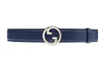 GUCCI Blondie Leather Belts Women's Blue Width 4cm