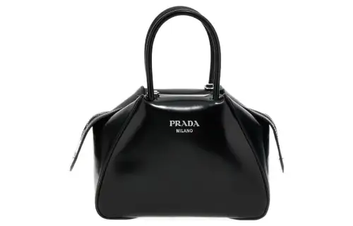 PRADA Logo Genuine Leather Shoulder Bag Regular Women's Black