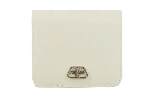 Balenciaga Leather Card Holder, Wallet Regular Women's Ecru