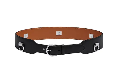 HERMES Calfskin Leather Belts Men's Black Width 4.6cm
