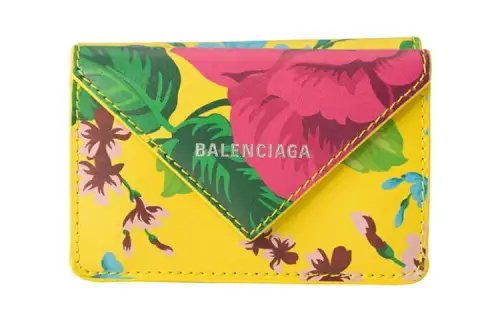 Balenciaga Papier Calfskin Wallet Mini Women's Yellow/Multicolor
