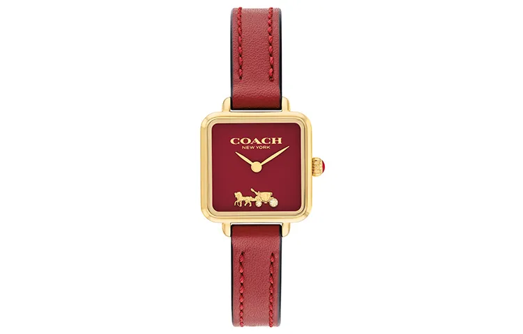 COACH Cass Wrist Watches Quartz Movement Genuine Leather Strap Red Watch Dial Women's Watch