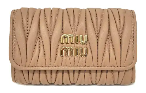 MIU MIU Lambskin Key Pouch Women's Beige Brown
