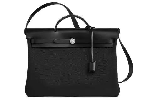 HERMES Herbag Messenger Canvas With Hunter Cow Leather Handbag Women's Black