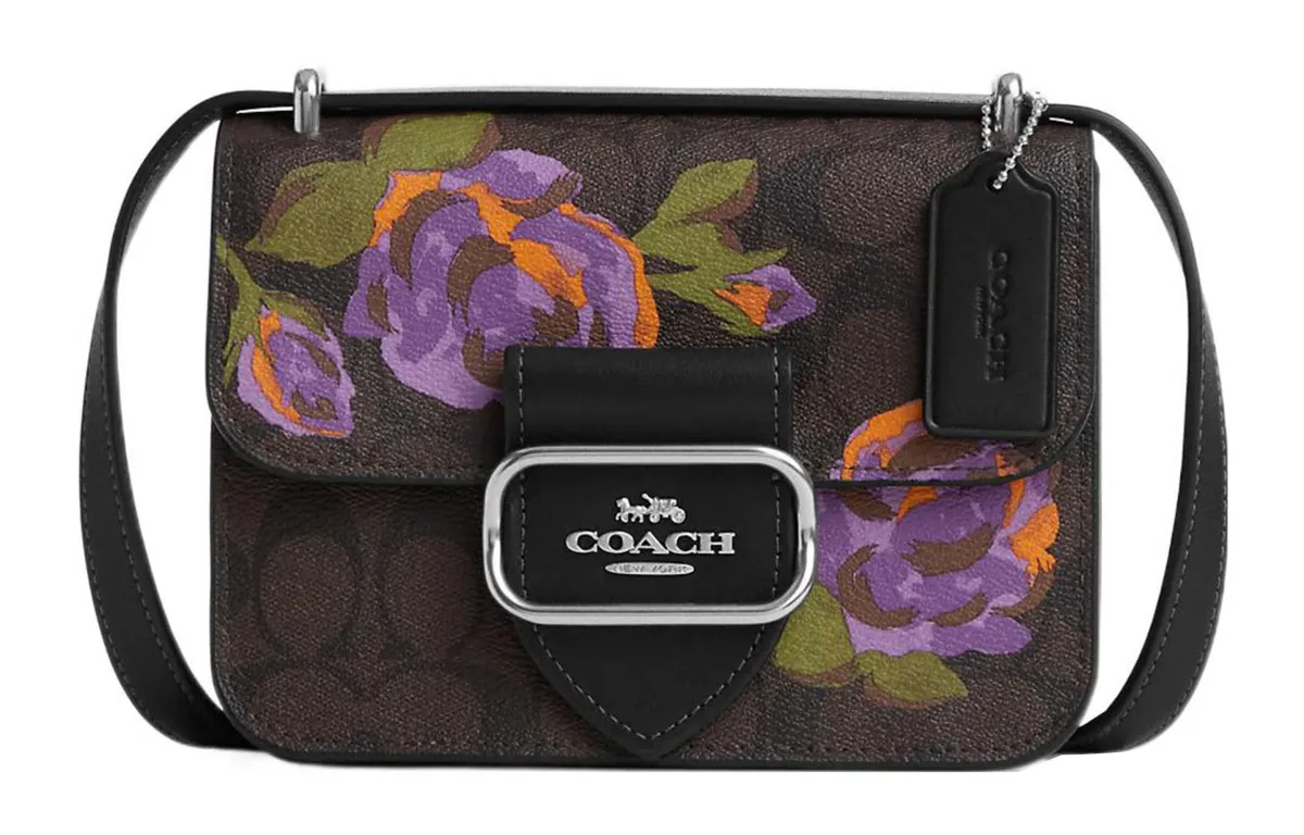 COACH Morgan Canvas With Leather Square Bag, Shoulder Bag, Crossbody Bag Small Women's Coffee