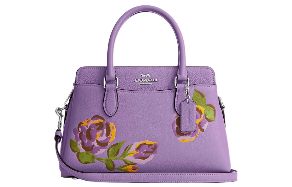 COACH Darcie Pebbled Leather Kelly Bag, One Shoulder Handbag Medium Women's Purple