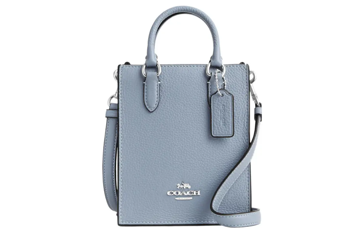 COACH N/S Pebbled Leather Tote Bag, Shopping Bag, One Shoulder Bag Handbags Mini Women's Mist Gray