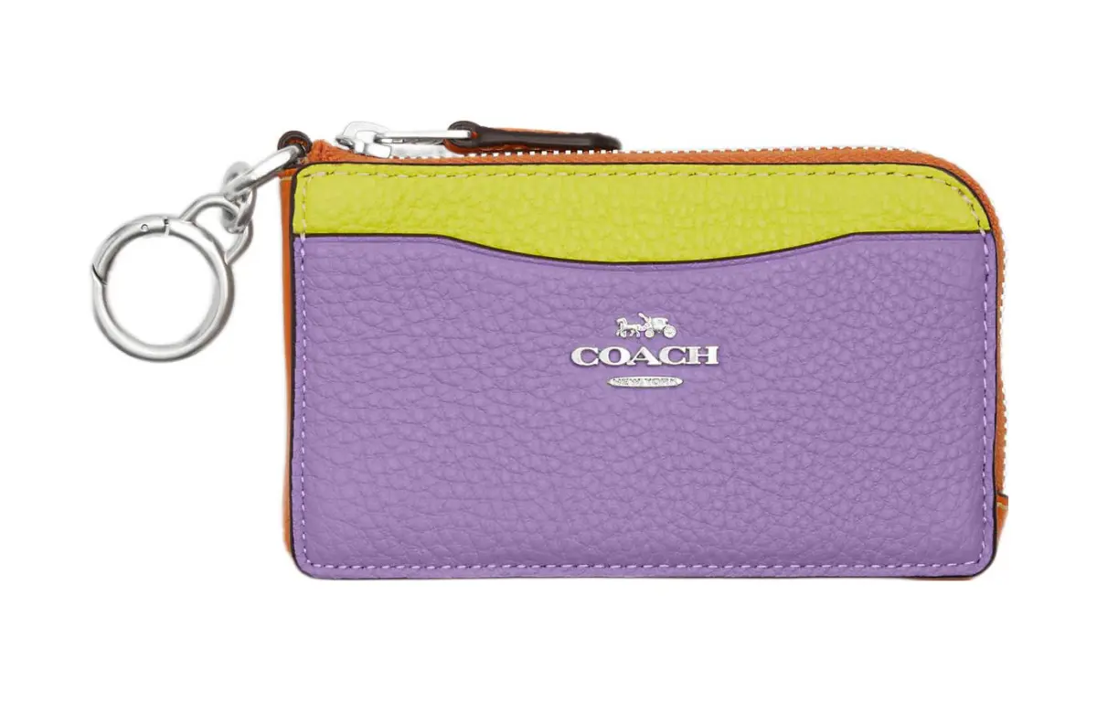 COACH Card Case Pebbled Leather Wallet, Card Holder Women's Purple