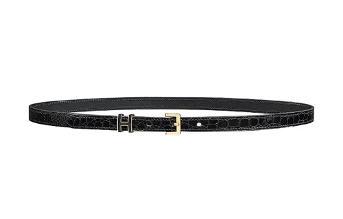 HERMES Relief Decoration, Pin Buckle Calfskin Leather Belts Women's Black Width 1.3CM