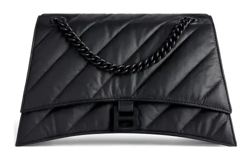 Balenciaga Crush Calfskin Handbag, Shoulder Bag Women's Black