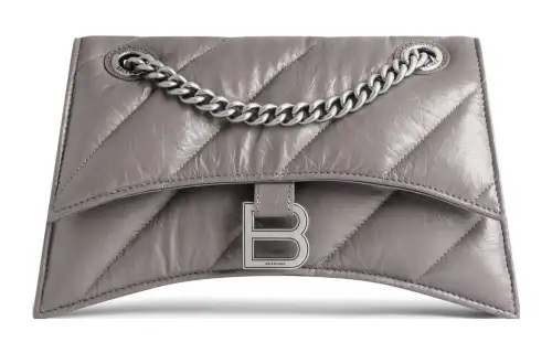 Balenciaga Crush Embossed Cow Leather Handbag, Shoulder Bag Women's Dark Gray