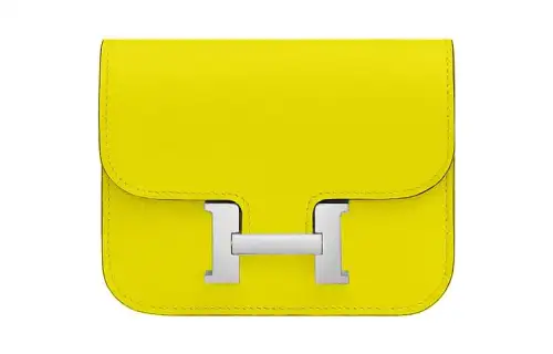HERMES Constance Slim Silver Tone Buckle Evercolor Leather Fanny Pack Clutch Wallet Women's 9R Lime Lemon