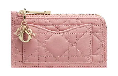 DIOR Lady Dior Lambskin Card Holder Women's Dark Pink