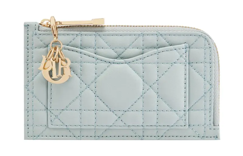 DIOR Lady Dior Lambskin Card Holder Women's Light Blue