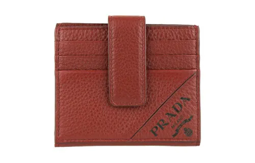 PRADA Leather Card Holder Men's Red