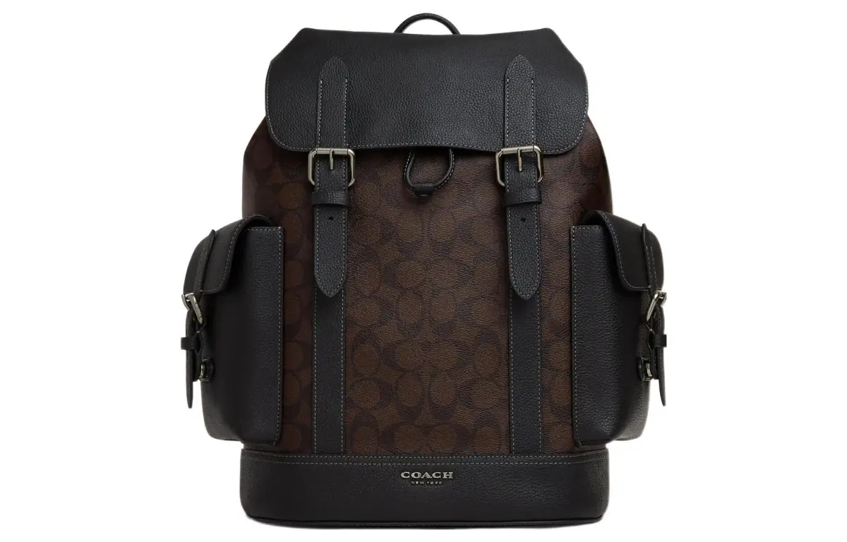 COACH Hudson Coated Canvas With Leather Backpack Large Men's Brown Black