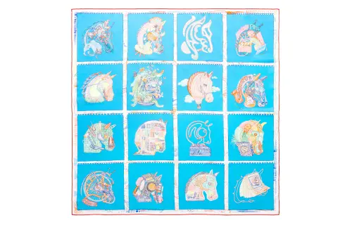 HERMES Chevaloscope Scarves Unisex Blue