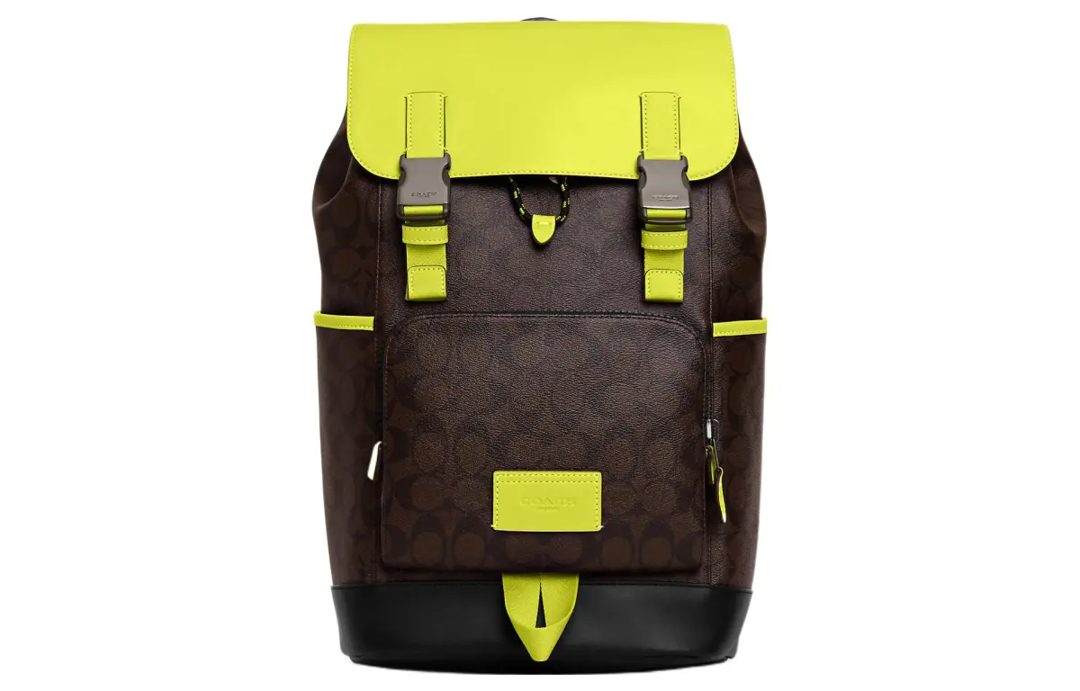 COACH Track Canvas With Leather Backpack Large Men's Lemon & Coffee