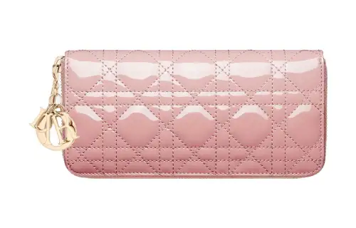 DIOR Lady Dior Patent Leather Calfskin Wallet Women's Light Pink