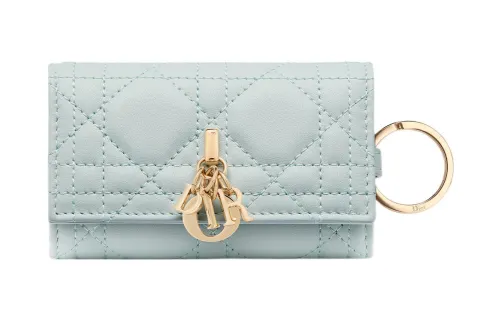 DIOR Lady Dior Lambskin Key Pouch Women's Light Blue