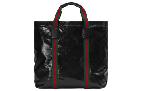 GUCCI Crystal Canvas Leather Binding Canvas Bag, Tote Bag, Shopping Bag, Handbag Medium Men's Black