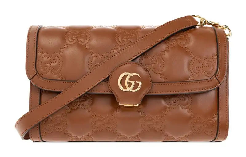 GUCCI GG Matelassé Leather WOC Baguette Bag Shoulder Bag, Crossbody Bag Women's Brown